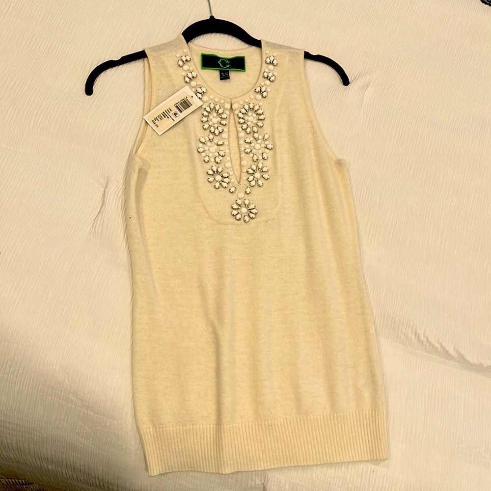 Cream-colored, embellished  C-Wonder sleeveless sweater —XS—NWT